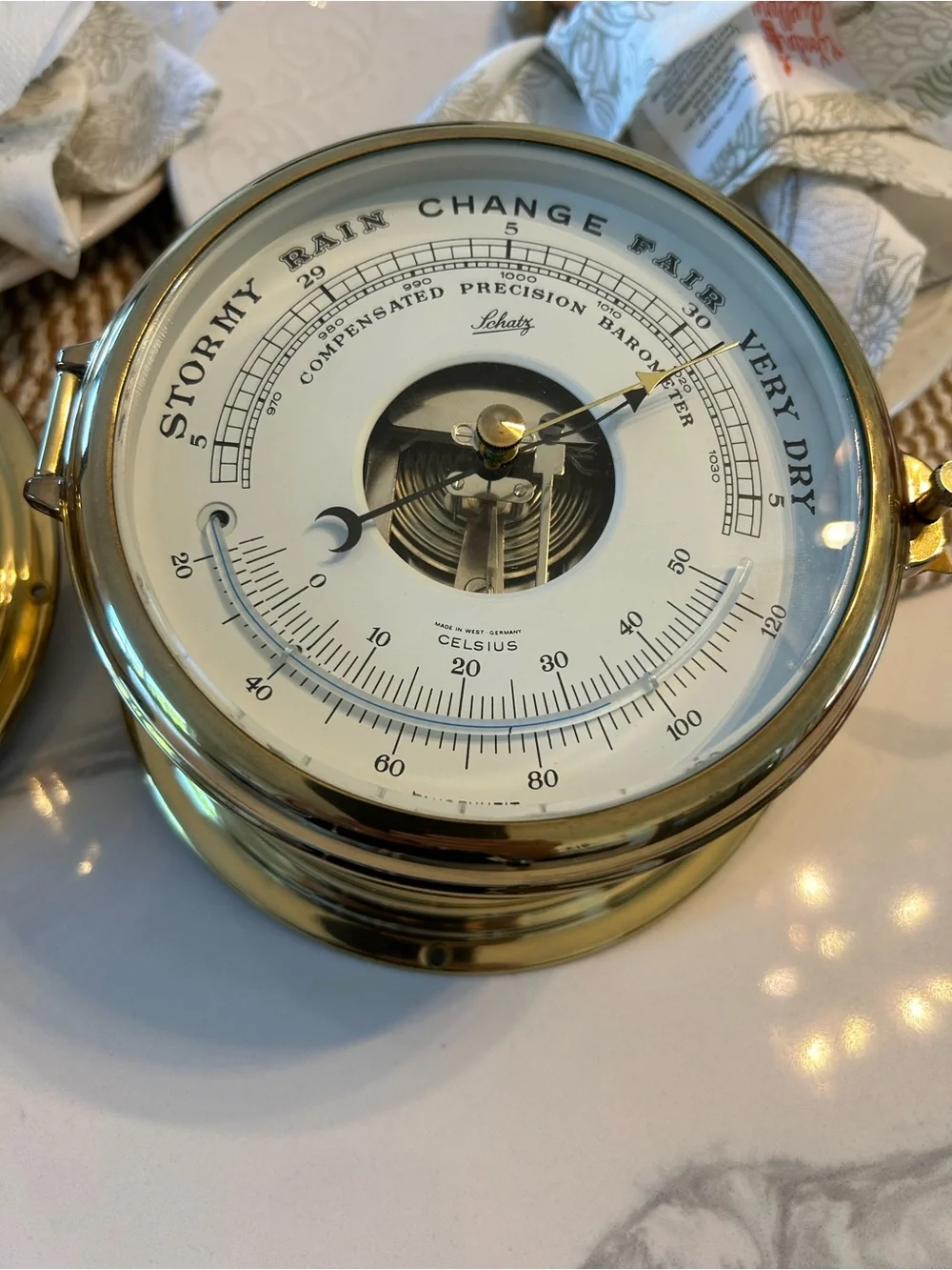 Vintage Schatz Compensated Precision Barometer from West Germany. Brush Brass